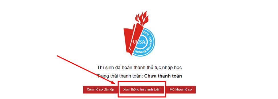 Hình 10: Trạng thái hoàn thành thủ tục và nút Xem thông tin thanh toán