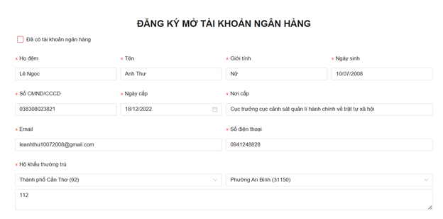 Hình 7.1: Màn hình chi tiết thông tin đăng ký mở tài khoản
